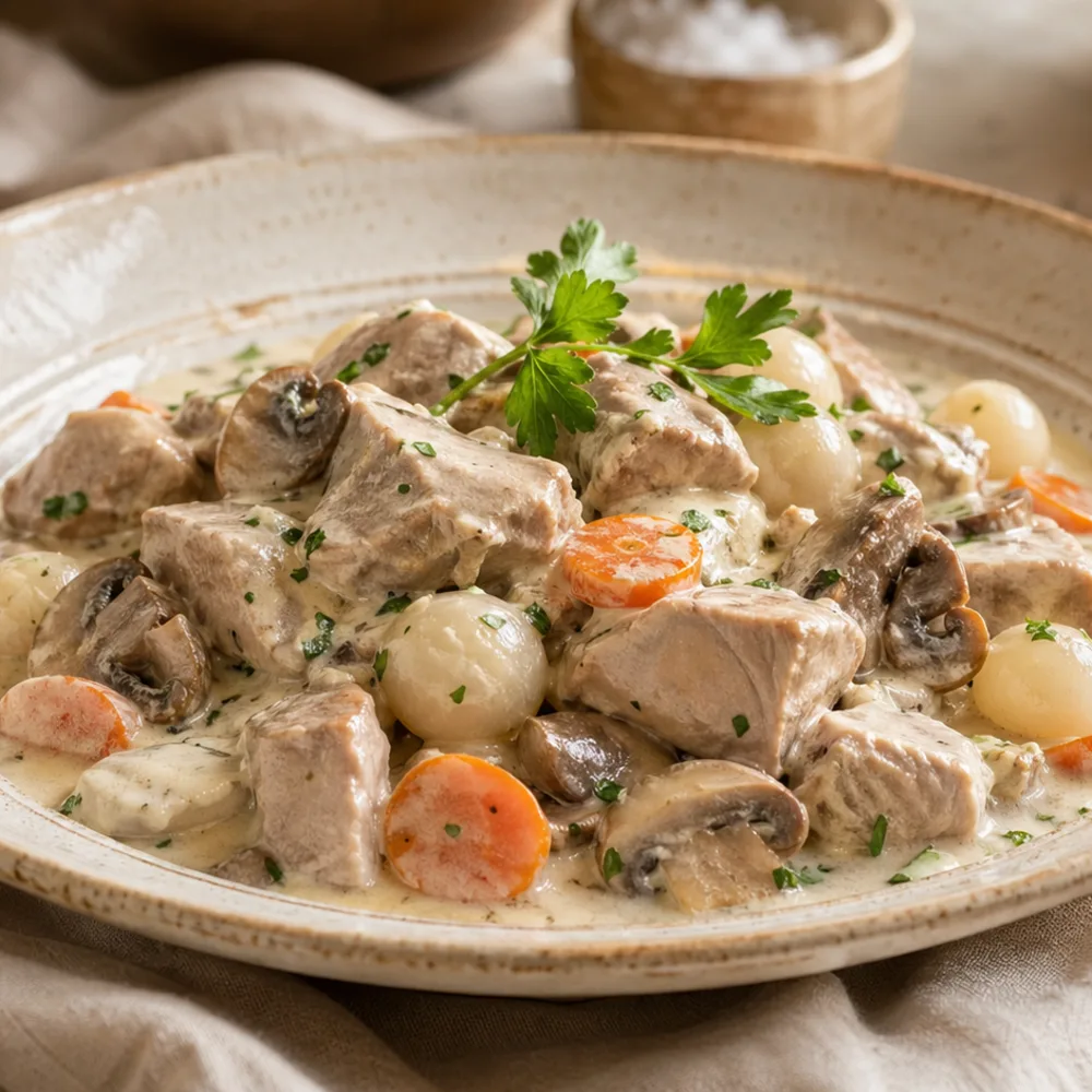Détail gourmand de Blanquette de veau à l'ancienne
