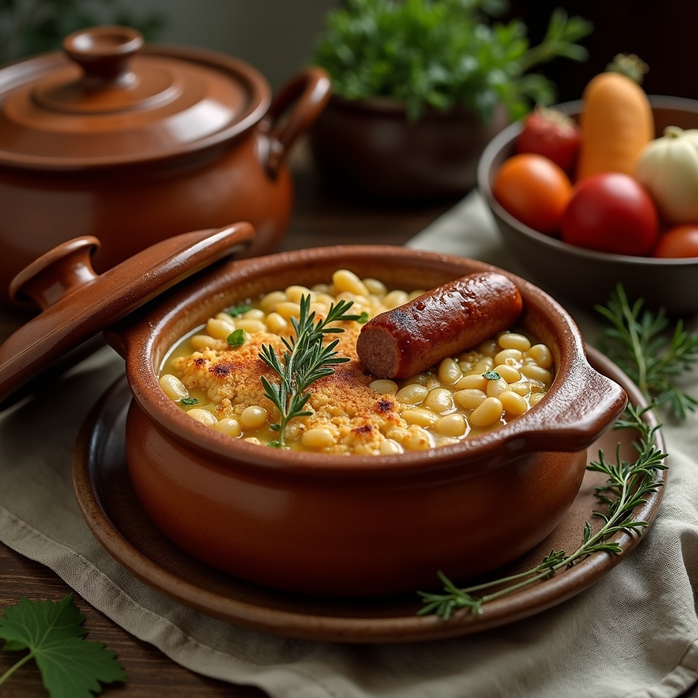 Détail gourmand de Cassoulet toulousain authentique