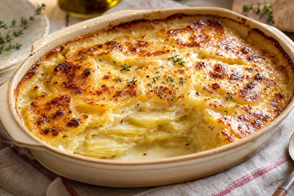 Préparation de Gratin dauphinois crémeux avec produits français