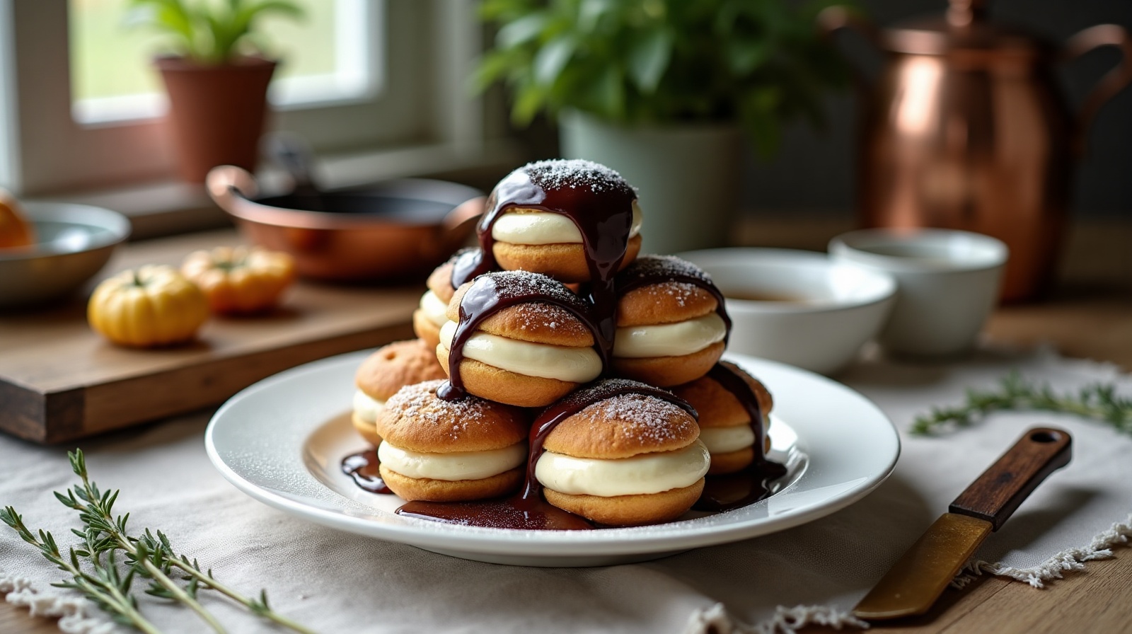 Préparation de Profiteroles au chocolat maison avec produits français
