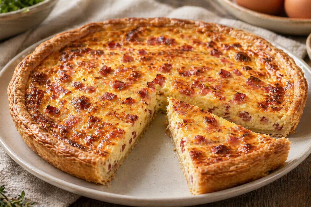 Préparation de Quiche lorraine authentique avec produits français