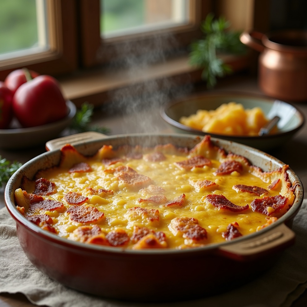 Détail gourmand de Tartiflette savoyarde authentique