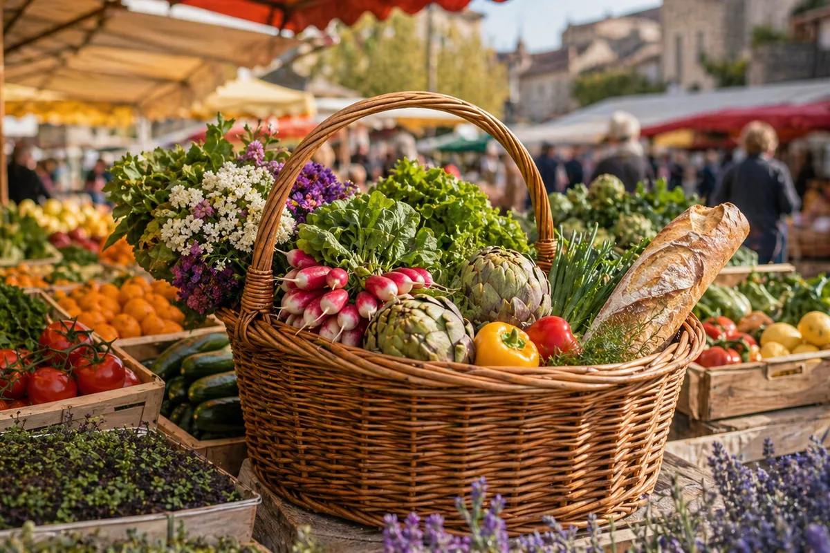 Visiter un marché français en préparation Préparation de Visiter un marché français avec produits français